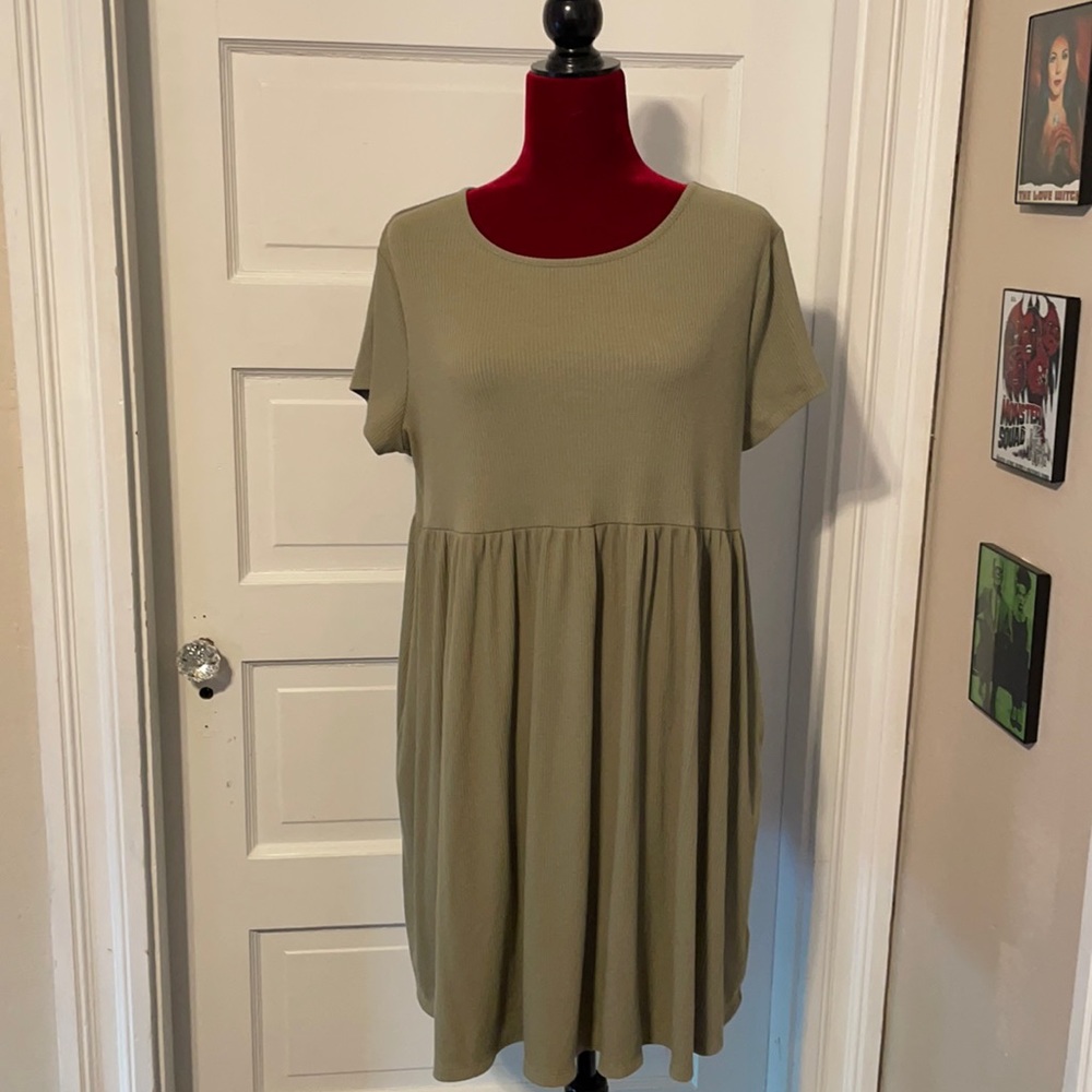 Olive Green baby-doll dress with pockets
